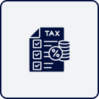 Icon of a tax document with checkboxes, a percentage symbol, and stacked coins, representing taxation or financial calculations.